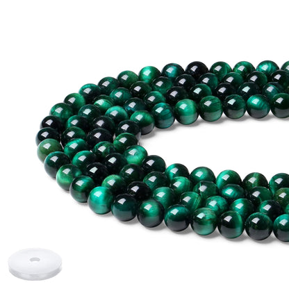 NUKAYAI Green Tiger Eye Beads - 60pcs Crystal Beads, 8mm Round Stones for Bracelet, Necklace & DIY Earrings