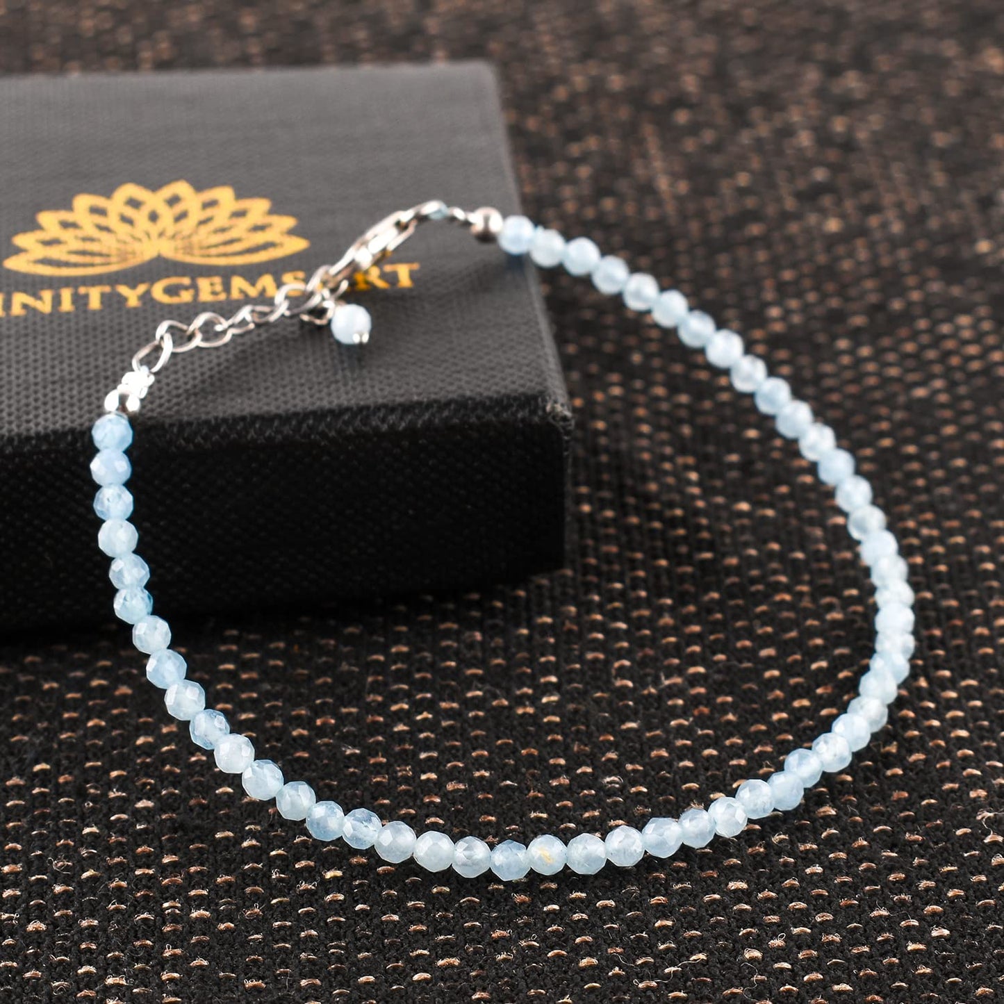 InfinityGemsArt Natural Aquamarine Stone Beads Dainty Bracelet Jewelry for Women, Crystals and Gemstones March Birthstone 925 Sterling Silver Chain 8 inch
