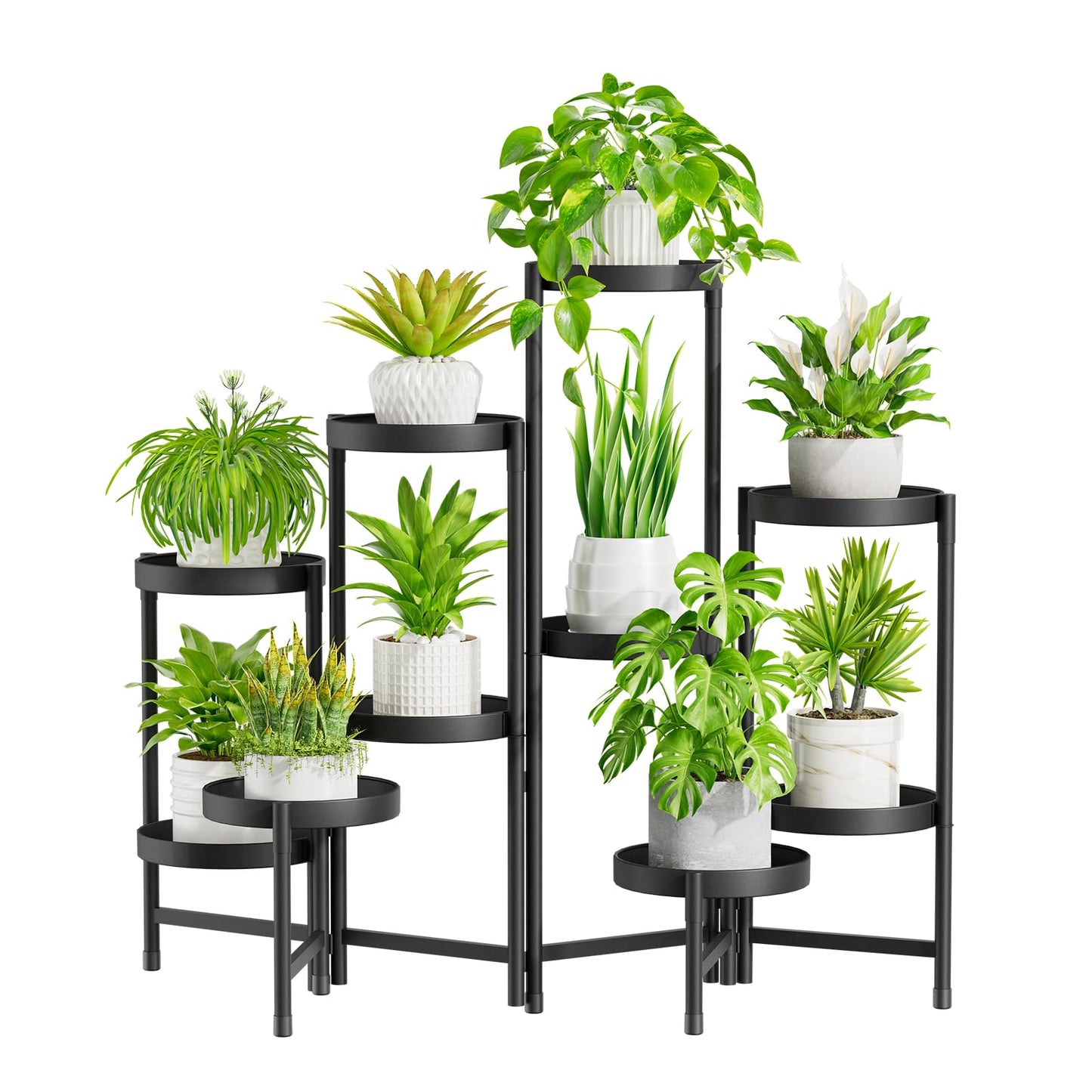 iDavosic.ly Plant Stand Indoor Outdoor, 10 Tier Corner Metal Flower Display Holder Shelf, Folding Tall Orchid Rack for Patio Balcony Porch Garden Living Room House, Black