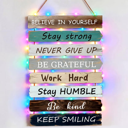 Lewtemi Inspirational Wall Art Decor for Office with LED Light 19 x 11.4 Inch Wooden Rustic Hanging Motivational Wall Sign Inspiring Positive Quotes Sign for Office Home Living Room Bedroom (Classic)