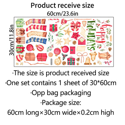 Happy Holiday Wall Stickers Christmas Window Stickers with Socks Candy Copper Bell Decals Removable Vinyl Wall Decals Window Xmas Self-Adhesive Holiday Home Decoration