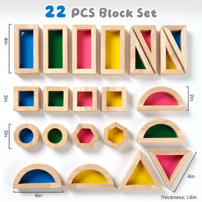 WOODENFUN Wood Building Blocks Set for Kids,Rainbow Stacker Stacking Game Construction Toys Set Preschool Colorful Learning Educational Toys, Geometry Wooden Blocks for Boys Girls