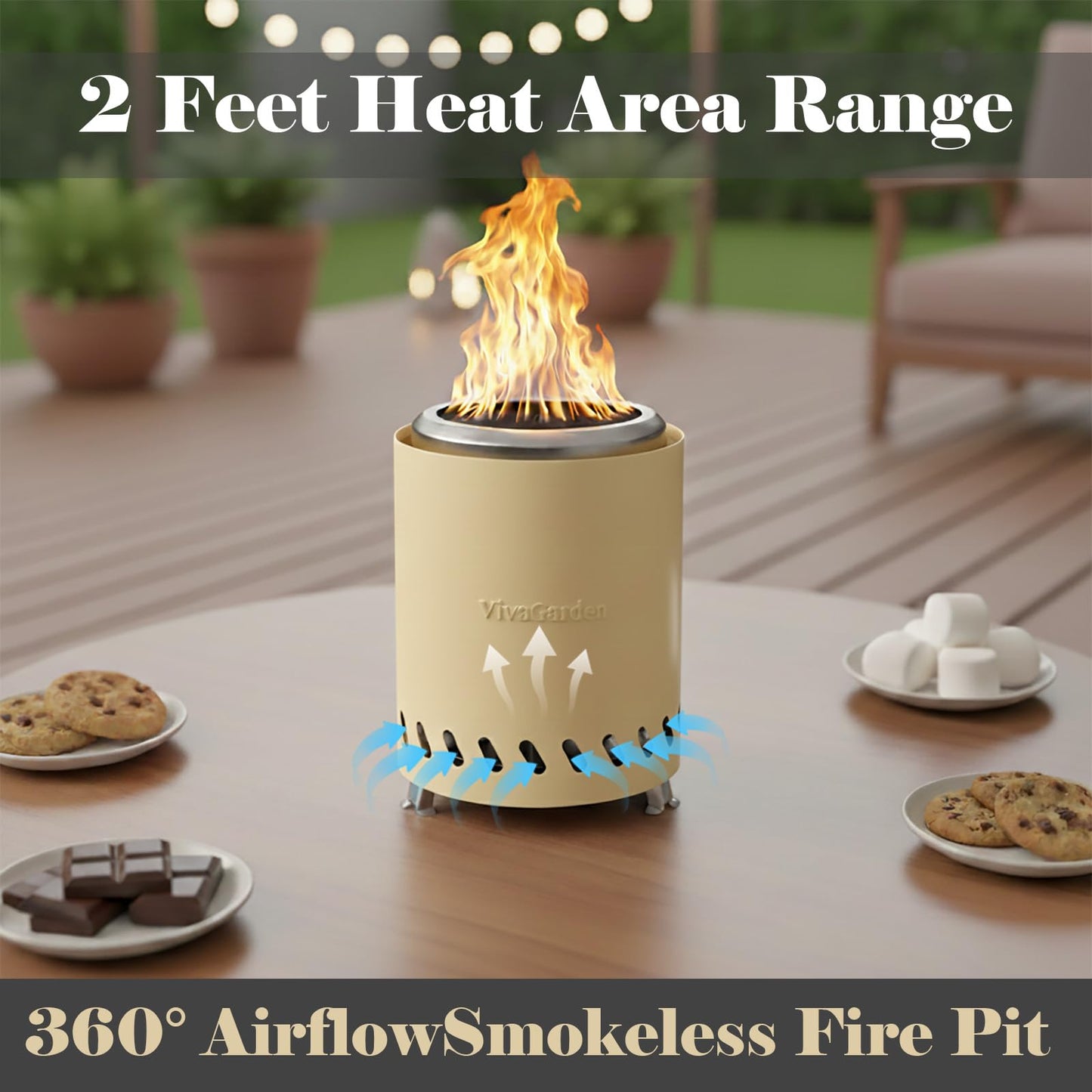 Tabletop Fire Pit 9.7 x 7.1 inch by Viva Garden, Low Smoke Camping Stove for Outdoor & Patio, Fueled by Pellets or Wood (Yellow, 9.7 x 7.1 inch)