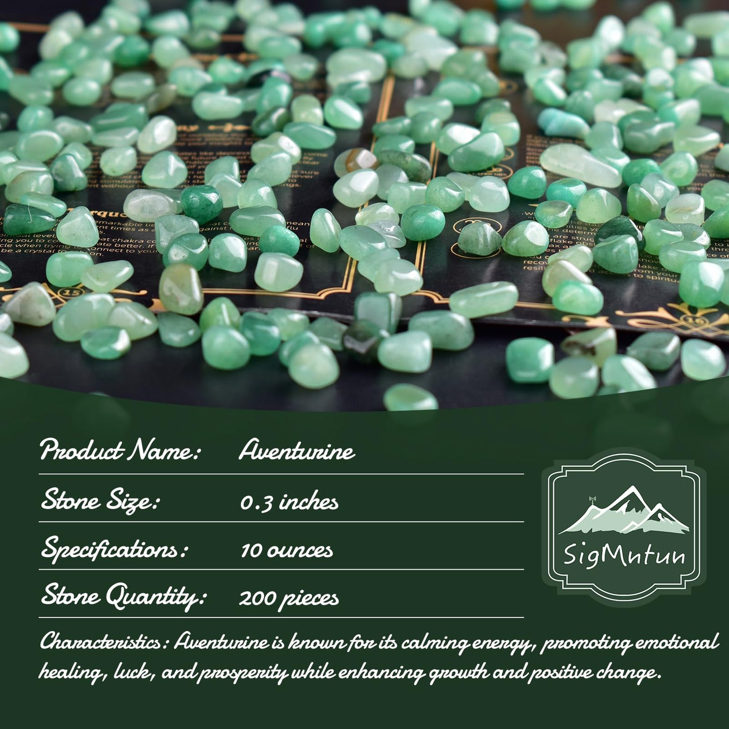 SigMntun Polished Aventurine Crystal Chips 200 Pcs - 0.3" 10 oz Tumbled Stone Chips Crushed Sea Glass Stones Healing Reiki Crystal Jewelry Making Home Decoration