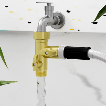SANTONG High Flow Solid Metal 2 Way ├ Type Garden Hose Splitter with Shut-Off Valves, 360 Degree Rotation 3/4" Spigot Faucet Connectors with 2 Extra Silicone Washers
