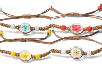 VNG 8 Pack Boho Pressed Flower Bracelet Set, Handmade Colorful Beaded Woven Friendship Bracelets, Adjustable Stackable Jewelry Gift
