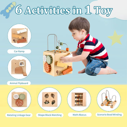 Smartwo Wooden Montessori Toys Set & Activity Busy Cube for Toddlers 1-3