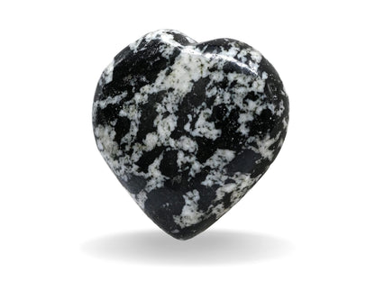 Black & White Tourmaline Crystal Heart Palm Stone - Pocket Massage Worry Stone for Natural Body Chakra Balancing, Reiki Healing and Crystal Grid