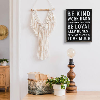 Be Kind Wooden Box Signs with Positive Quotes Sayings Inspirational Desk Decor Family Motivational Signs with Quotes for Farmhouse Office Employee Boss Desk Plaque 4.7 x 6 Inch(Black)