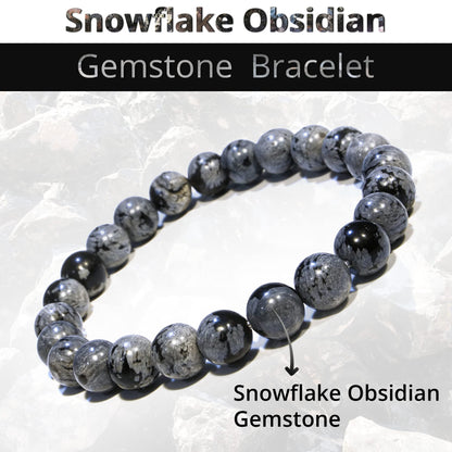ANAYA AGATE Natural Snowflake Obsidian Bracelet, Healing Crystal Bracelet for Women and Men, 8mm Round Beaded Bracelet for Spiritual, Protection, Positive Energy, Elastic Adjustable Size Gemstone Bead Bracelet
