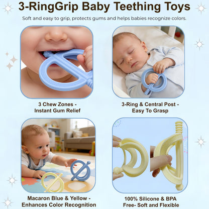 uwsic 2-Pack Baby Teething Toys, Food Grade BPA-Free Silicone Baby Teether for 3-18 Months, Ring-Shaped Teething Toy for Babies, Multi-Textured Choke-Proof Easy Grip Teether for Infants (Khaki&Blue)