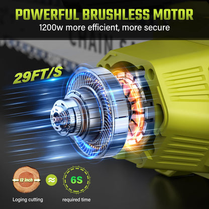 12 In Electric Chainsaw Cordless, 20V Battery Chain Saw with 2x4.0Ah Li-ion Batteries, 2 x Chains, with Tool-free Chain Tension, Auto Oiling for Wood Cutting, Tree Trimming and Branch Pruning