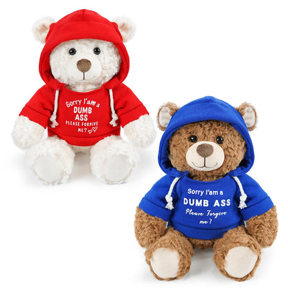Hideekoog 2 Pcs ForgiveTeddy Bears Plush Dolls 8.7 Inch Stuffed Bear Animal Set Hoodie-Wearing Bear with Sorry and Forgive Me Valentine’s Cozy Bear for Girlfriend Girls Kids Baby Gift (Red + Blue)