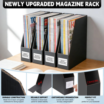 YOTINO Black Magazine Holder, 6 Pack Cardboard Magazine File Holders, Vertical Desktop File Holder Organizer, Sturdy Magazine Rack for Office, Home and Classroom