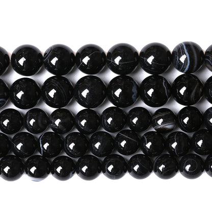 8mm 45PCS Natural Stone Black Agate Stripe Onyx Semi Precious Loose Beads for Jewelry Making DIY Bracelet