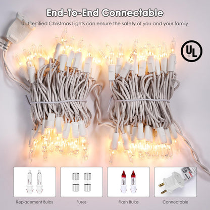 Meteds Christmas Lights 100 Count Clear White Wire UL Certified Connectable Warm White String Lights for Christmas Tree,Garland,Home,Patio, Wedding,Party,Festival Decor