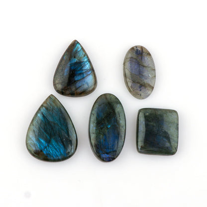 CRYSTALIS 5pcs, 25-35mm, Natural Labradorite Loose Gemstone Wholesale Bulk Cabochons Jewelry Making Supply, Chakra Healing Polished Stones, Wire Wrapping, DIY, Gem Collection, Mix-Shape