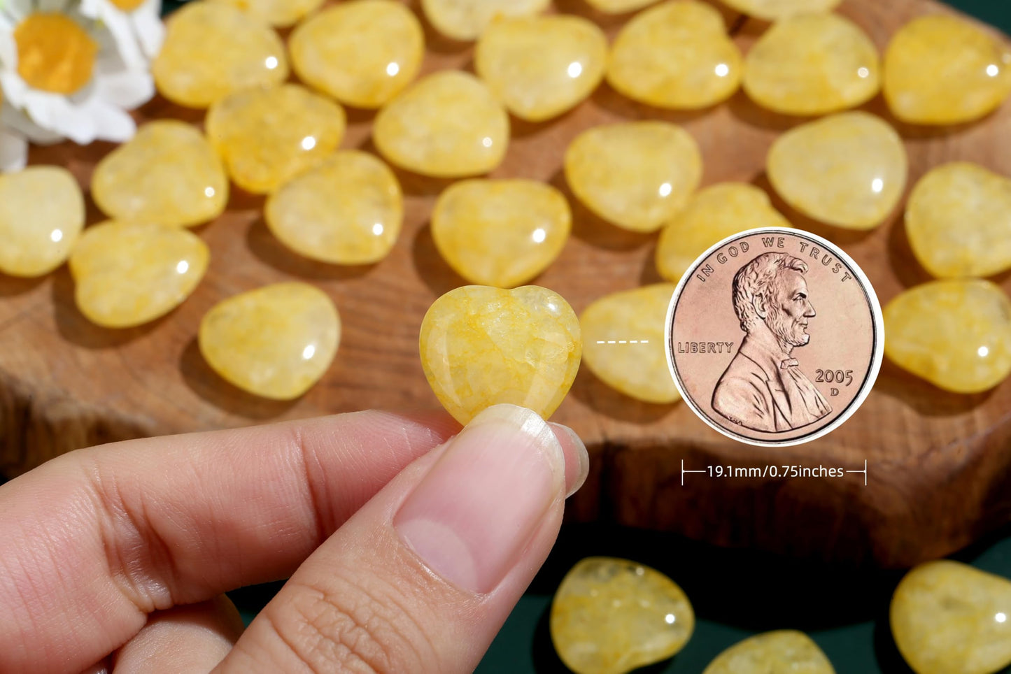 NUKAYAI 20PCS Citrine Healing Crystals Stones Heart Shaped Polished Crystal Stone Love Cute Pocket Thumb Reiki Wholesale Set Gifts Energy Balancing Meditation Mothers Day Bulk Gifts for Women