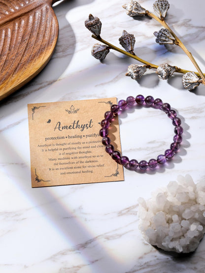 Jovivi Amethyst Crystal Bracelets for Women Men - 8mm Handmade Natural Semi Precious Gemstone Beaded Bracelets, Round Stone Beads Stretch Bracelet, Healing Yoga Bracelets Jewelry Gifts