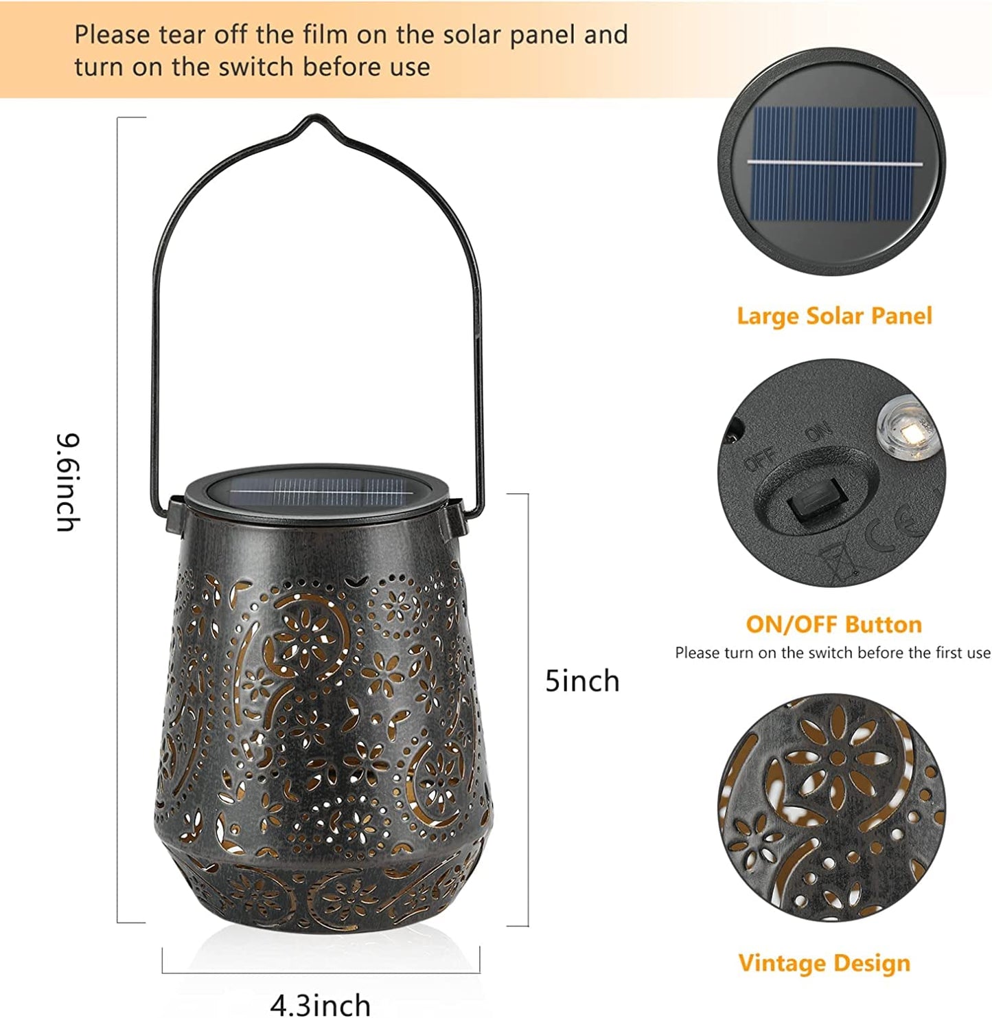 Solar Lanterns Outdoor Waterproof Hanging Solar Lantern, Retro LED Solar Powered Lantern Lights with Handle for Patio Garden Yard Pathway Lawn Porch Decor (3 Pack)