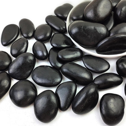 SHIZWU Natural Black River Rocks - 2-3 inch 5LB High Polished Decorative Pebbles, Black Stones for Landscaping, Natural River Rocks for Outdoor Décor, Polished Pebbles for Plants.