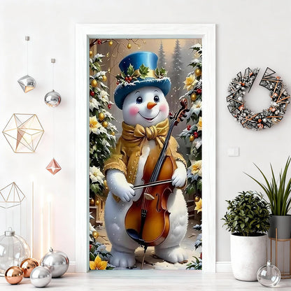 NECGNIQ Christmas Door Cover, Elastic New Year Front Door Sleeve Decoration Snowman Porch Sign Christmas Ball Photography Background Banner Holiday Decor(Style 2)