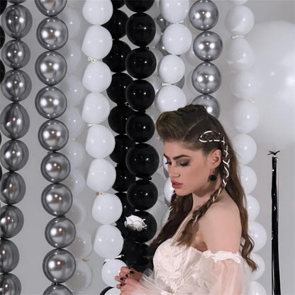 Black White and Gold Linking Balloons, 90PCS Black Gold and White Balloon Arch, Metallic Silver Quick Linked Connecting Balloon for Wedding Birthday Baby Shower Graduation New Year Party Decorations