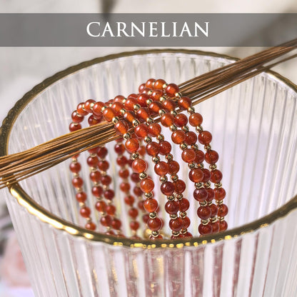 Morchic 3mm Red Carnelian Natural Gemstone Beaded Bracelet for Women, Dainty Tiny Charm Jewelry, Adjustable 7.1-8.6", Ideal Birthday Holiday Gift