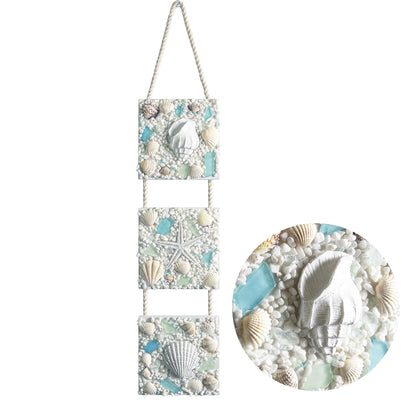 flangairy Coastal Wall Decor 3D Seashell Starfish Conch Wall Hanging, 20.5 * 4.3 Inches Beach Nautical Ocean Theme Bathroom Home Summer Decorations Sea Shell Art