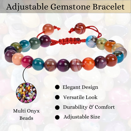 ANAYA AGATE Multi Onyx Bracelet - Energy Protection Crystal Handmade Adjustable Bead Bracelet Perfect for Men, Women’s Christmas Gift - Gemstone Healing Stretch Bracelet Pulsera Para Hombre Mujer Stocking Stuffer