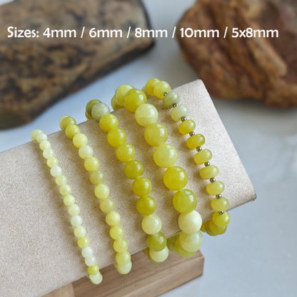 CHCCOYE 4mm Natural Healing Gemstone Bracelet Handmade Yoga Stretch Elastic Bracelet Stress Relief Crystal Jewelry for Men and Women (4mm,Lemon Jade)