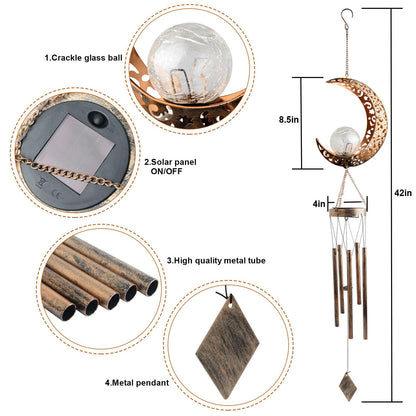 Solar Moon Wind Chimes for Outside Unique Birthday Mom Gifts for Women Mom Grandma Crackle Glass Ball LED Wind Chimes Solar Lights Outdoor Decor Light for Garden Patio Yard