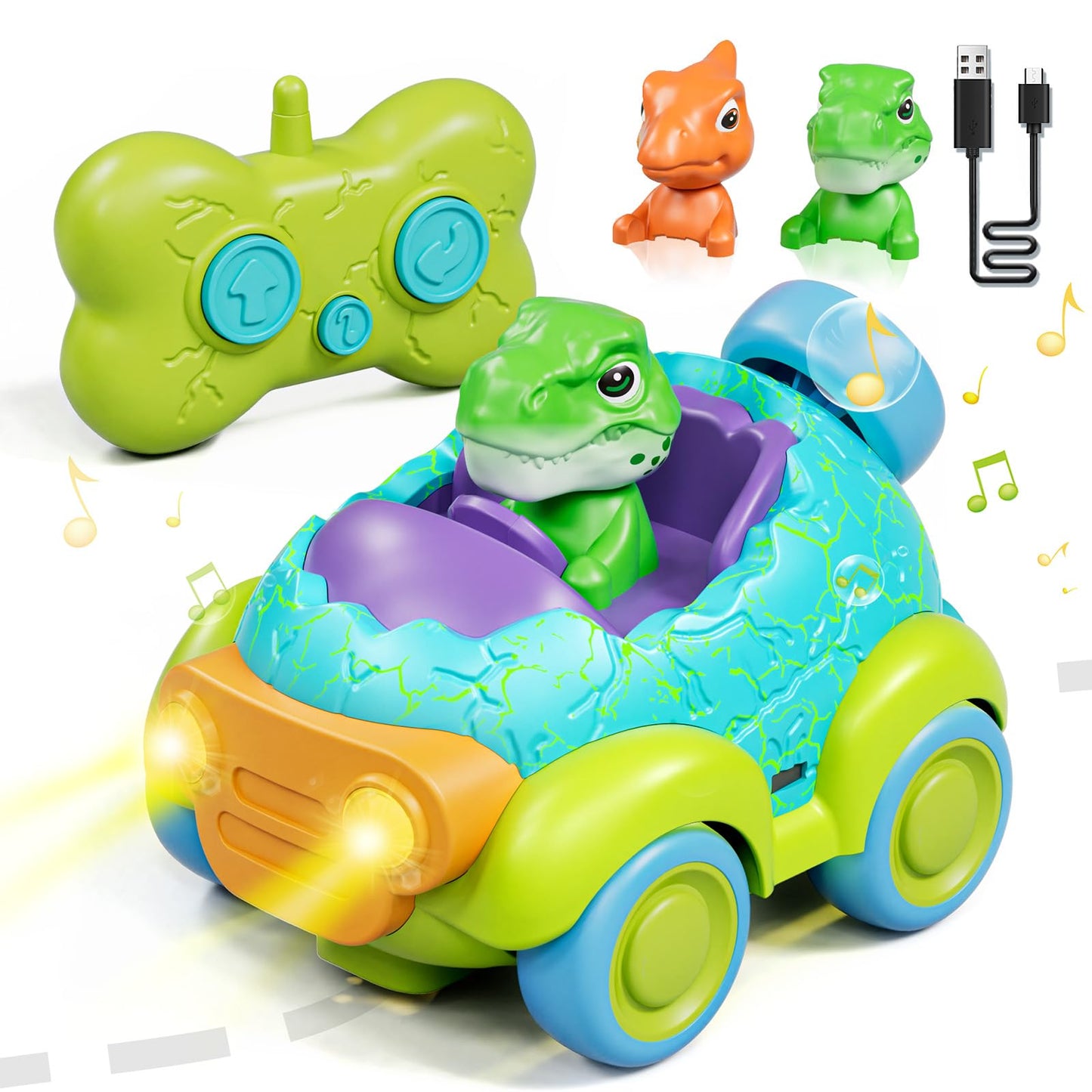 Lehoo Castle Remote Control Car for Toddlers, Rechargeable RC Cars for Toddler Toys 2-3, Dinosaur Toys for Ages 2-4 with Lights & Music, 2 3 4 Year Old Boy Toys