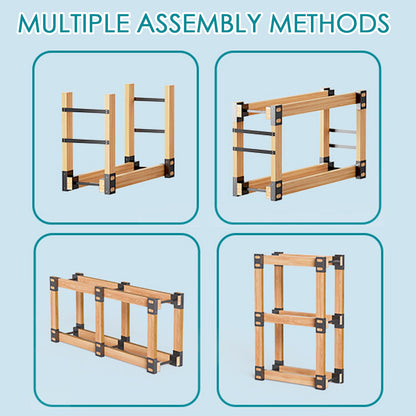Eibikdi Firewood Rack Outdoor, Adjustable Length Wood Storage Brackets Kit, Log Stacking Stand Holder for Outdoor Indoor Fireplace, Wood Burning Fire Pits, Black, Set of 4