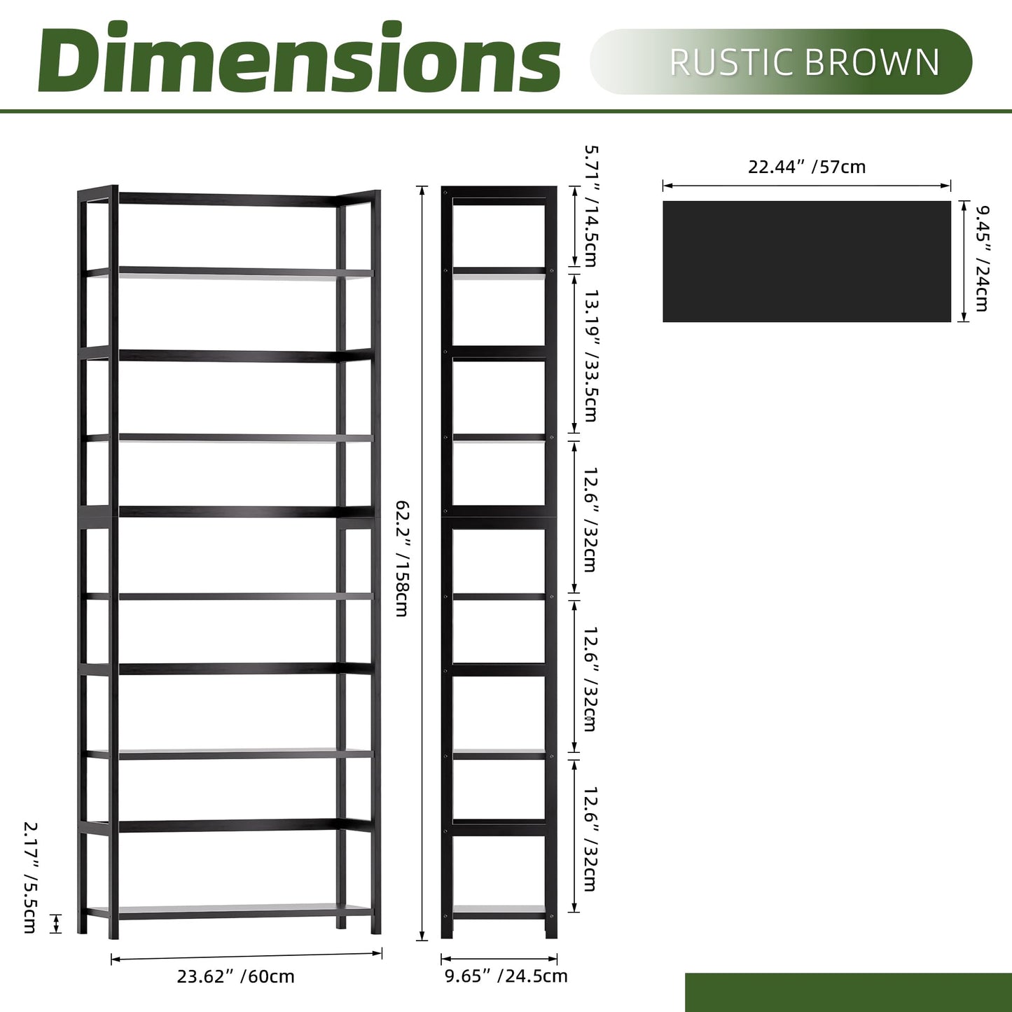 vovala 5-Tier Bamboo Wood Ladder Bookshelf, Tall Display Storage Shelf, Large Bookcase Modern Industrial Stand Organizer for Home, Office, Living Room, Kitchen, Bedroom, Black