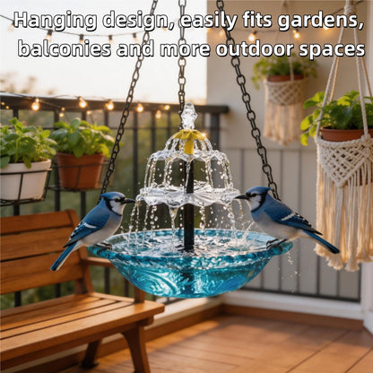 2026 New Solar Cascade Hanging Bird Bath Fountain – Outdoor Bowl Bird Bath with Solar Pump, Large Hanging Fountain for Hummingbirds, Gardens, Patio & Backyard (Blue)