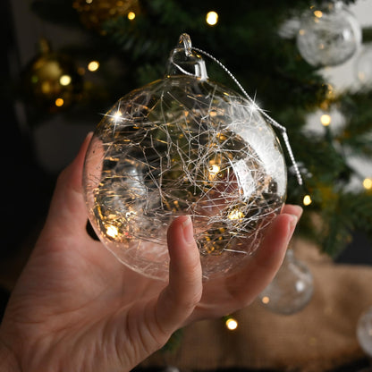 2 Pcs Glass Christmas Ball Ornaments Bulk 4 Inch Christmas Tree Ornaments Large Clear Glass Snowflake Dots Hanging Ball Decorations for Trees Xmas Party Home Decor