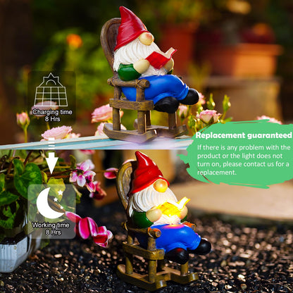 Tiejiajiang Gnome Reading Solar Statue - Outdoor Solar Gnome Reading on a Chair Garden Decor - Unique Design Ideal Gifts for Women,Mom