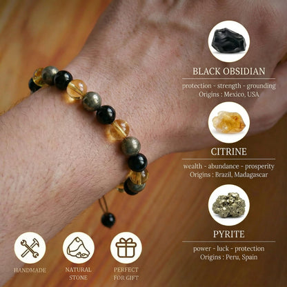 Atminafays Citrine Bracelet for Women & Men | Genuine Crystal Bracelet for Money, Wealth & Success with Pyrite & Obsidian | Adjustable Feng Shui Bracelet