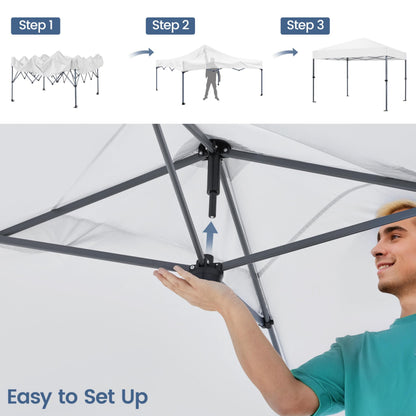 Yaheetech 10x10 1-Person Setup Pop Up Canopy Tent, Instant Portable Commercial Canopy Tent, Outdoor Gazebo with 1-Button Push, Wheeled Bag & 4 Sandbags for Home, Party & Outdoor, Silver-Coated White