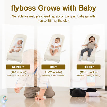 3-in-1 Portable Baby Bouncer & Rocker Chair for Newborn to Toddler - 4 Adjustable Recline Positions, Breathable Cotton Fabric, Natural Vibration, Supports Up to 33 lbs (Oatmeal Khaki)