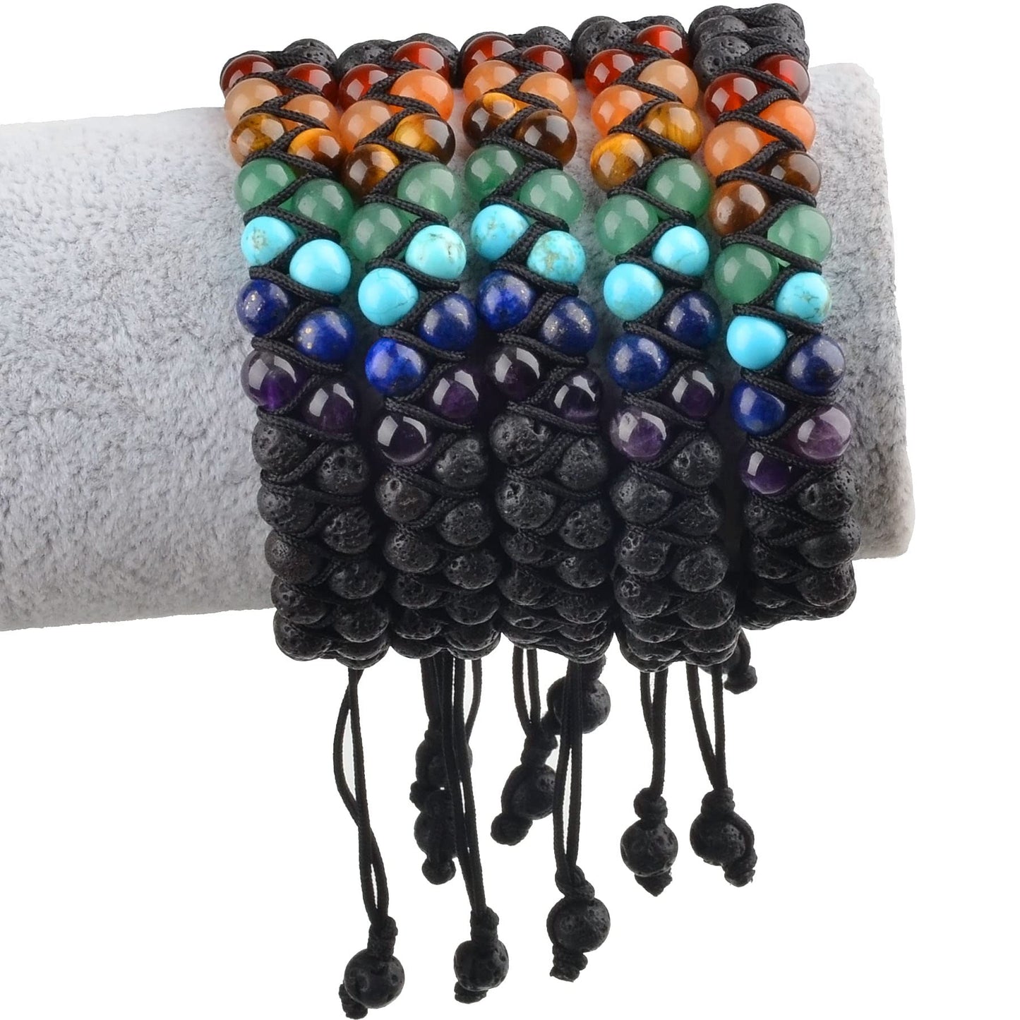 MASSIVE BEADS Natural Chakra Healing Power Crystals Macrame Bracelet Yoga Double Layer Stone Beads Gemstone Meditation Relax Anxiety Bangle for Unisex Women Men (7-Chakras&Lava, 6mm)