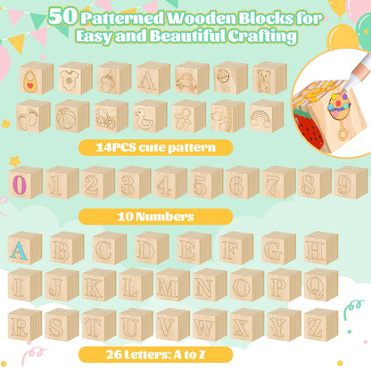 Pydeeirom Baby Shower Blocks Game Set with Wooden Box, Acrylic Markers & Wooden Sign for Baby Shower Games, Gender Reveal & Decorations (GreenLeaves)