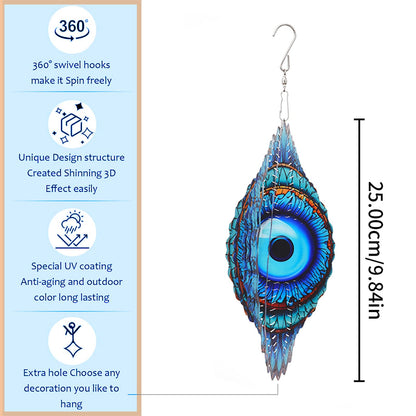 SAC SMARTEN ARTS 3D Wind Spinner Mandala 10 Inch Evil Eye Stainless Steel Wind Sculpture Blue Hanging Ornament Laser Cut Metal Art for Indoor Outdoor Garden Decoration Protective Amulet for Home Yard