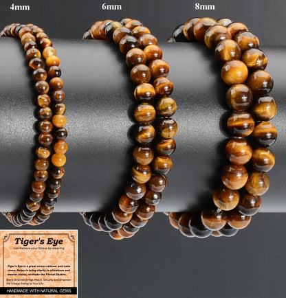 MASSIVE BEADS Yellow Tiger's Eye - Stone of Release Stress - Handmade Yoga Stretch Elastic Bracelet Natural Stone Crystal Healing Power Energy Gifts for Unisex Adult 4mm