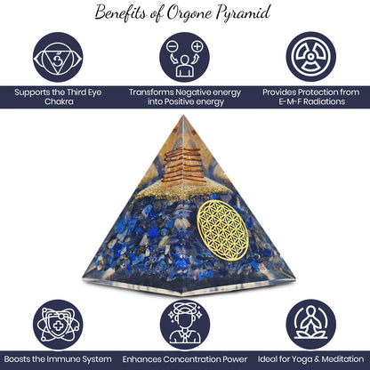 Real Crystal Lapis Lazuli Orgonite Pyramid, Healing Crystal Pyramid, Pyramid Crystal Gemstone Pyramid for Meditation, Motivation, Positivity - Handmade in India
