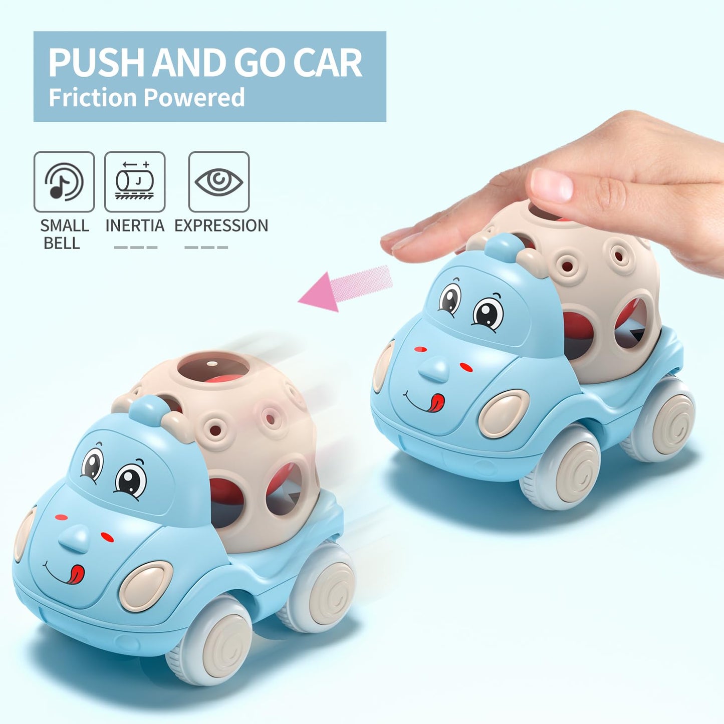 Baby Girl Toy Cars for Toddlers 1-3, Push and Go Rattle Cars for Baby Toy 6-9-12-18 Months, First Birthday Gifts for 1 2 Year Old Girls, Infant Pink Friction Truck Set