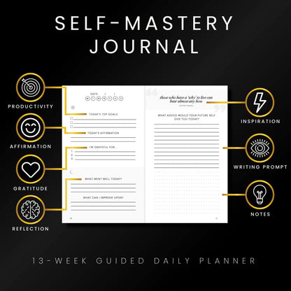 Self-Mastery Journal for Men with Prompts - 13 Week Guided Gratitude Journal - 5 Minute Journal - Reflection Manifestation Journals for Mindfulness - Self Care Journal - Goal Journal for Women & Men