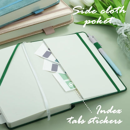 Hoci Poci Lined Journal Notebook, 400 Pages Thick Journal for Writing, A5 Hardcover Leather Notebook with 100Gsm College Ruled Paper for Women Men Work Note taking, 5.8" x 8.4", Green
