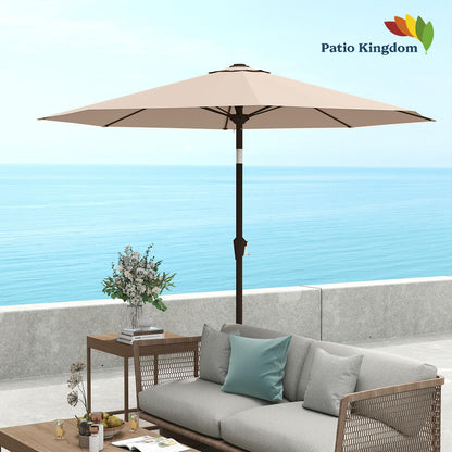 Patio Kingdom 9FT Patio Umbrella with Fiberglass Ribs, Outdoor Market Table Umbrella with Crank and Tilt, UV Resistant Waterproof Canopy for Patio, Garden, Deck, Pool, Beige